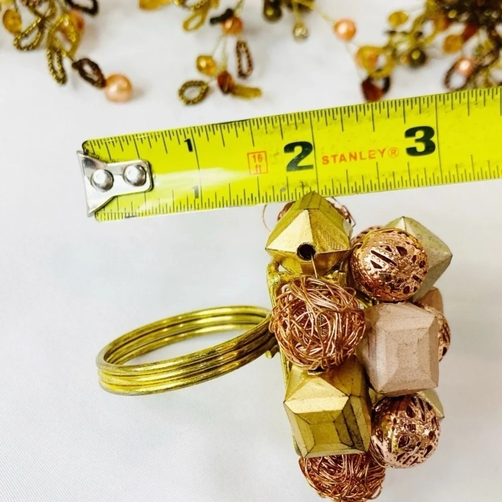 Set of 6 Pier 1 Beaded Floral Brown Gold Peach Napkin Rings